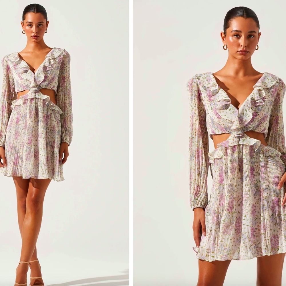 MARCY FLORAL PLEATED CUTOUT MINI DRESS-XS-NWT